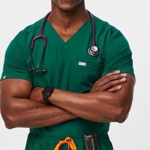 FIGS Hunter Green Scrub Top, Medium